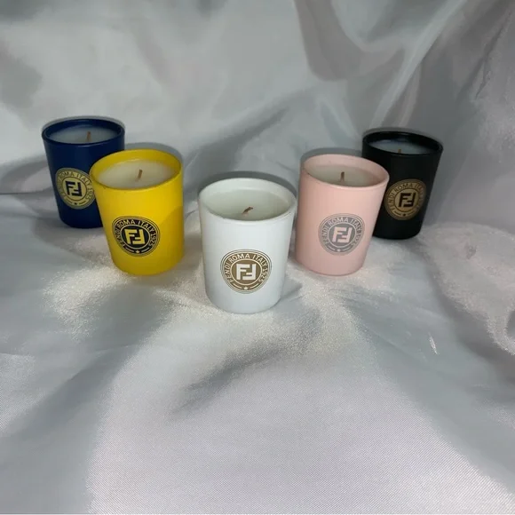 NEW IN BOX set 5 FENDI frosted crystal FF logo VOTIVE CANDLES citronellol scent - Picture 2 of 16